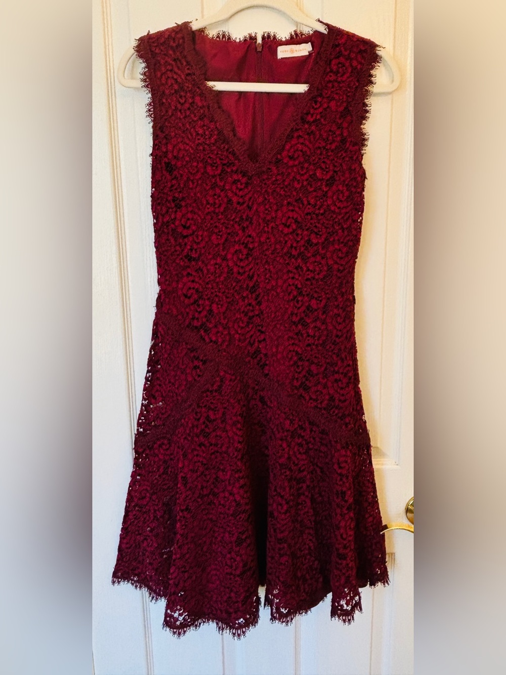 Tory Burch Wine Lace V-Neck Fit & Flare Dress ~ Women’s Size 4 ~